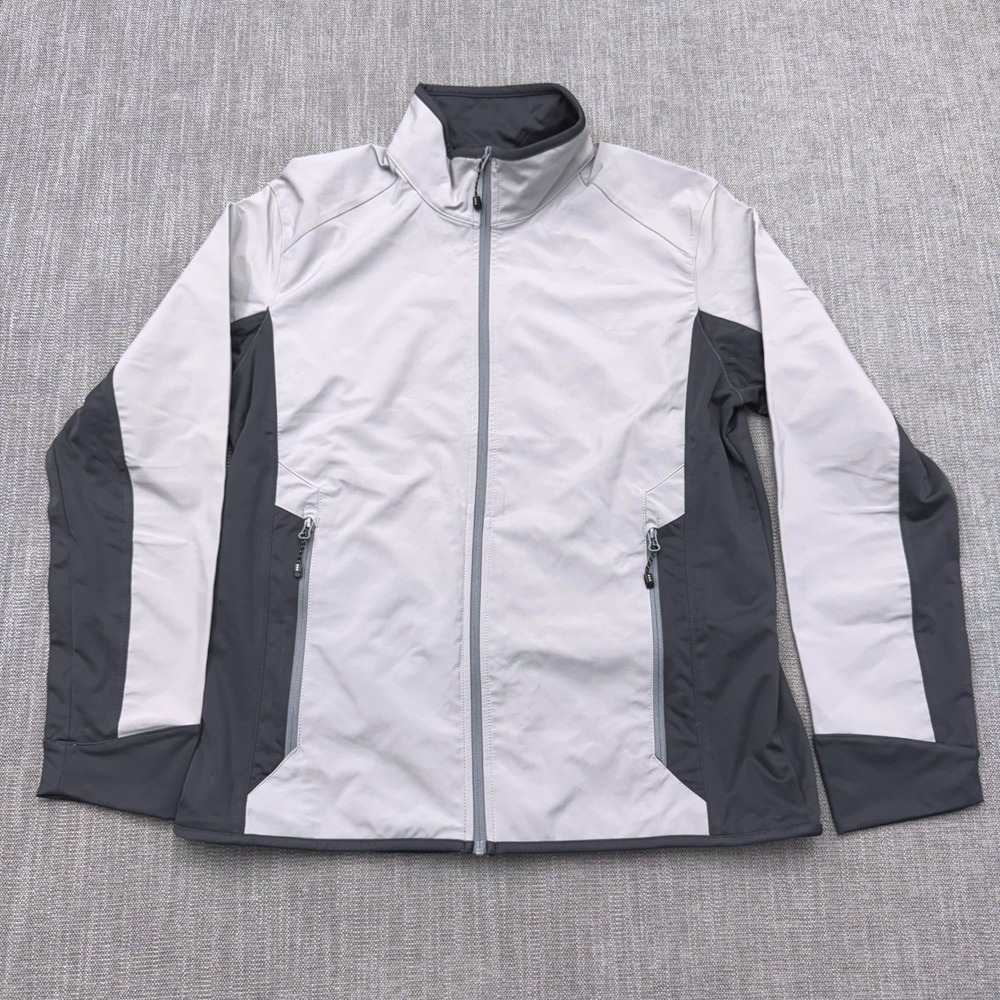 Elevate Mens Softshell Jacket Gray Colorblock Full Zip Mock Neck Size Large NWT